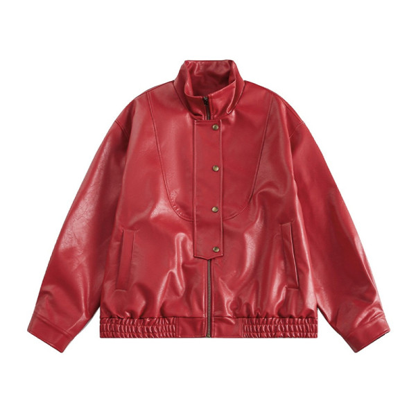 OEM jackets | Fashion red leather jacket | Stand-up collar jacket | Classic style jacket | Thickened