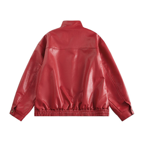 OEM jackets | Fashion red leather jacket | Stand-up collar jacket | Classic style jacket | Thickened