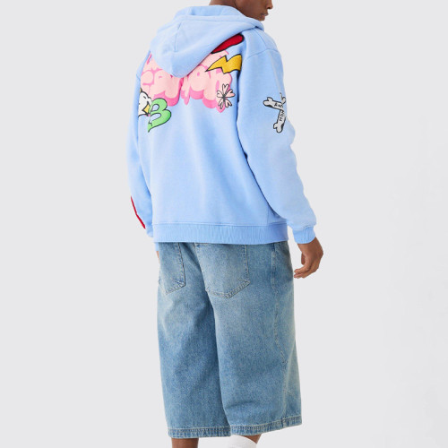 Oem jacket | Cartoon printed hooded jacket | Colorful patterned embroidered jacket | Hooded jackets