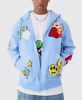 Oem jacket | Cartoon printed hooded jacket | Colorful patterned embroidered jacket | Hooded jackets