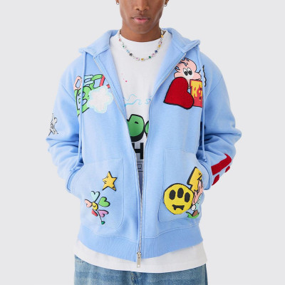 Oem jacket | Cartoon printed hooded jacket | Colorful patterned embroidered jacket | Hooded jackets