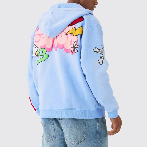 Oem jacket | Cartoon printed hooded jacket | Colorful patterned embroidered jacket | Hooded jackets