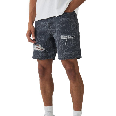 OEM shorts | Personalized ripped denim shorts | Street graffiti-style shorts | Vintage washed shorts