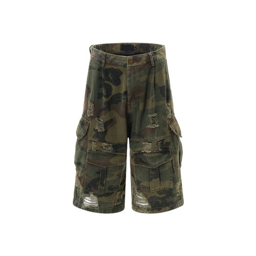 OEM shorts | Street camouflage shorts | Multi-pocket fashion shorts | Men's summer ripped shorts