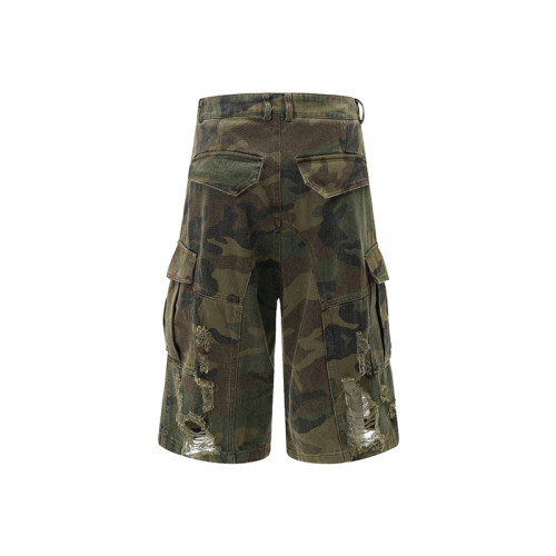 OEM shorts | Street camouflage shorts | Multi-pocket fashion shorts | Men's summer ripped shorts