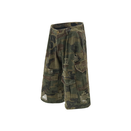 OEM shorts | Street camouflage shorts | Multi-pocket fashion shorts | Men's summer ripped shorts