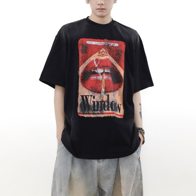 OEM t-shirt | Red lips graphic printed t-shirt | Gradient t-shirt | Men's summer oversized t-shirts