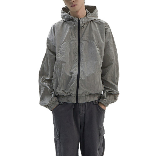 Oem jacket | Gray zipper hooded jacket | Windproof jacket | Waterproof jacket | Windbreaker jacket