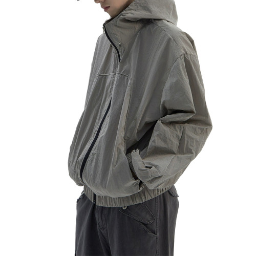 Oem jacket | Gray zipper hooded jacket | Windproof jacket | Waterproof jacket | Windbreaker jacket