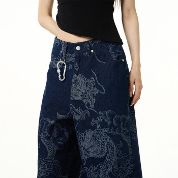 OEM shorts | Classical dragon pattern embroidery shorts | Plus size straight denim cropped shorts