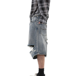 OEM shorts | Blue ripped denim shorts | High quality blue denim shorts | Vintage style washed shorts