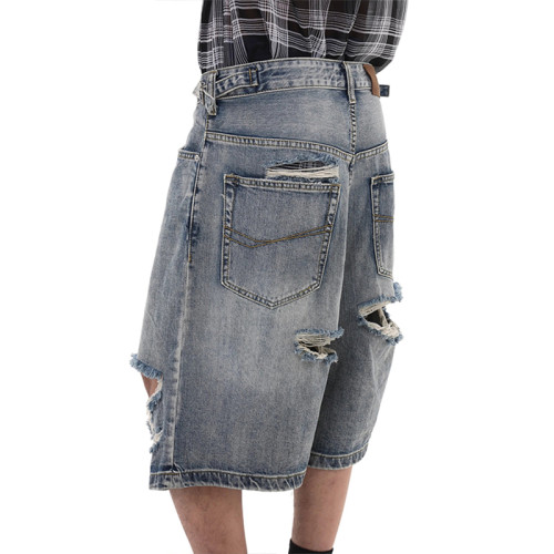 OEM shorts | Blue ripped denim shorts | High quality blue denim shorts | Vintage style washed shorts