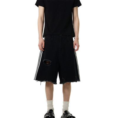 OEM shorts | Summer ripped cotton shorts | Men's striped sports shorts | High waisted zipper shorts