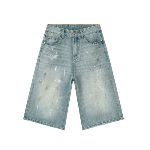 OEM shorts | Men's vintage washed denim shorts | Classic oversized blue denim shorts | Inkjet shorts