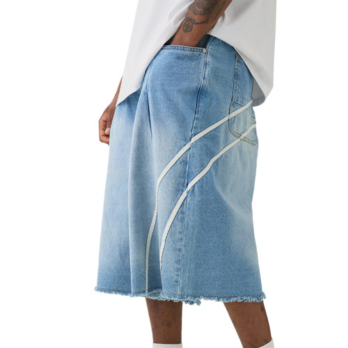 OEM shorts | Light blue washed denim shorts | White striped print shorts | Frayed old style shorts