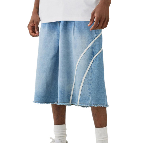 OEM shorts | Light blue washed denim shorts | White striped print shorts | Frayed old style shorts