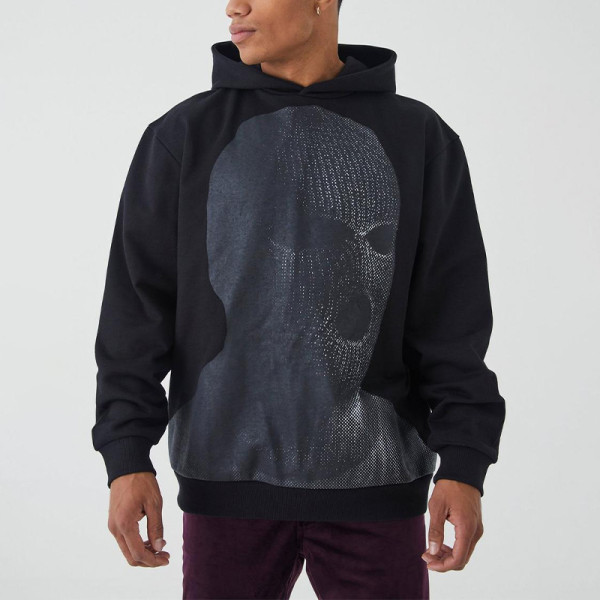 OEM hoodie | Human face pattern screen print hoodie | Men's black hoodie | Heavyweight winter hoodie
