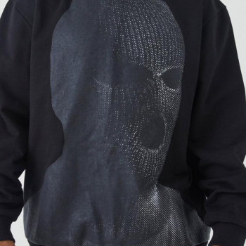 OEM hoodie | Human face pattern screen print hoodie | Men's black hoodie | Heavyweight winter hoodie