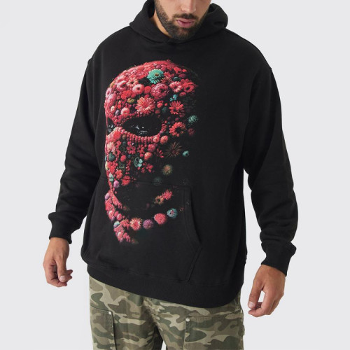 OEM hoodie | Abstract digital print hoodie | Personality pattern hoodie | Men's 300gsm black hoodie