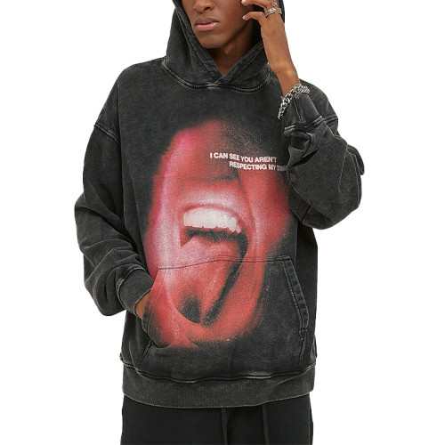 OEM hoodie | Big mouth pattern hoodie | Fun print hoodie | Acid wash hoodie | Mens plus size hoodie