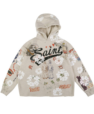 OEM hoodie | Creative graffiti print hoodie | Street art elements hoodie | Thickened winter hoodie