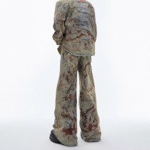 OEM jacket | Dark blue denim jacket | Abstract graffiti print jacket | Vintage acid wash jacket