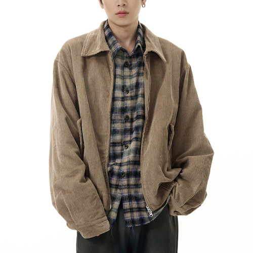 OEM jacket | Brown corduroy casual jacket | Men's fall / winter warm jacket | Zipper design jacket