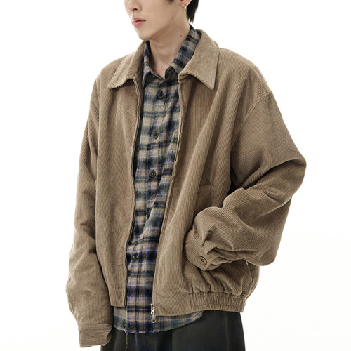 OEM jacket | Brown corduroy casual jacket | Men's fall / winter warm jacket | Zipper design jacket