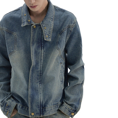 OEM jacket | Mens denim vintage jacket | Old worn out washed jacket | Stylish stand up collar jacket