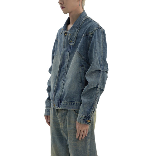 OEM jacket | Mens denim vintage jacket | Old worn out washed jacket | Stylish stand up collar jacket