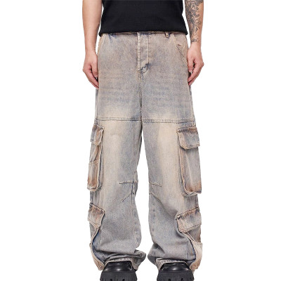 OEM pants | Multi-pockets cargo pants | Men's plus size denim straight pants | Make old washed pants