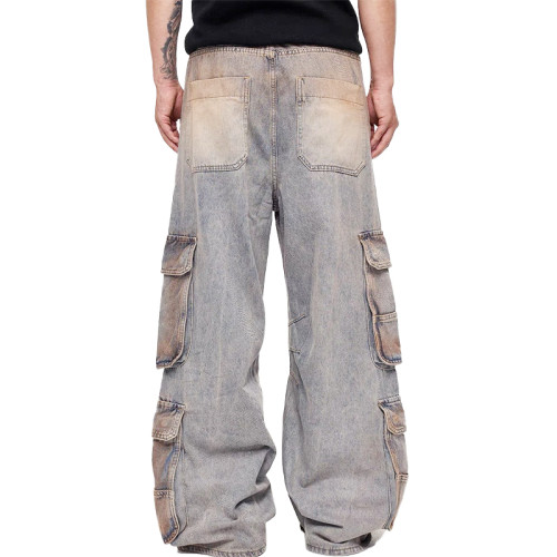 OEM pants | Multi-pockets cargo pants | Men's plus size denim straight pants | Make old washed pants