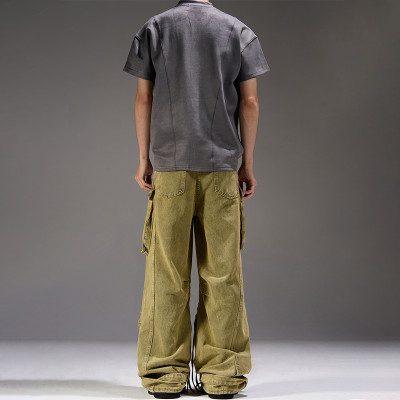 OEM pants | Ripped cargo pants | Olive green washed pants | Multifunctional street hiphop pants