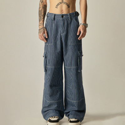 OEM pants | Vintage oversized denim pants | Striped denim pants | Multi-pocket pants | Minimalist