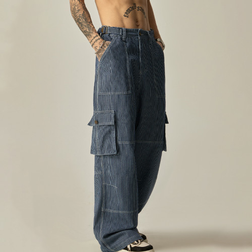 OEM pants | Vintage oversized denim pants | Striped denim pants | Multi-pocket pants | Minimalist