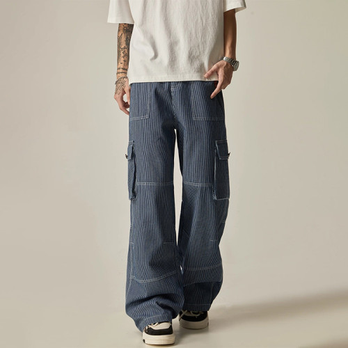 OEM pants | Vintage oversized denim pants | Striped denim pants | Multi-pocket pants | Minimalist