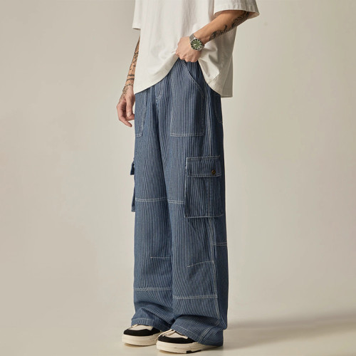 OEM pants | Vintage oversized denim pants | Striped denim pants | Multi-pocket pants | Minimalist