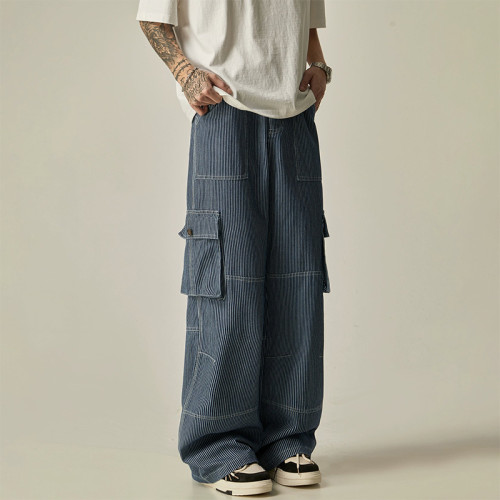 OEM pants | Vintage oversized denim pants | Striped denim pants | Multi-pocket pants | Minimalist