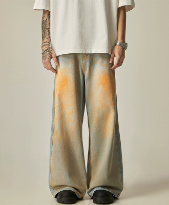 OEM pants | Acid washed denim pants | Men's Japanese retro style pants | Smudge denim pants