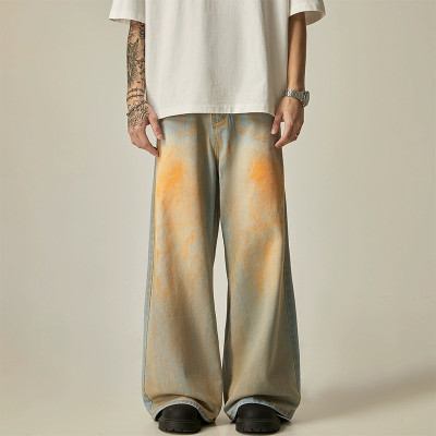 OEM pants | Acid washed denim pants | Men's Japanese retro style pants | Smudge denim pants