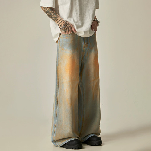 OEM pants | Acid washed denim pants | Men's Japanese retro style pants | Smudge denim pants