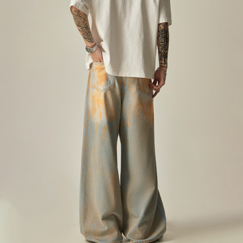 OEM pants | Acid washed denim pants | Men's Japanese retro style pants | Smudge denim pants