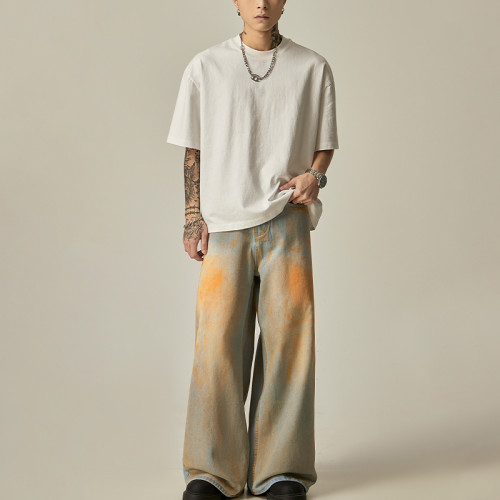 OEM pants | Acid washed denim pants | Men's Japanese retro style pants | Smudge denim pants