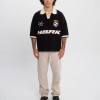 Black and white knit sports polo | Street embroidery graphic top | Soccer cup style short sleeve tee