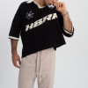Black and white knit sports polo | Street embroidery graphic top | Soccer cup style short sleeve tee
