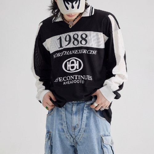 Long sleeve mesh jersey | High-quality digital print | Loose lapel collar polo | Streetwear supplier