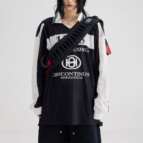 Long sleeve mesh jersey | High-quality digital print | Loose lapel collar polo | Streetwear supplier