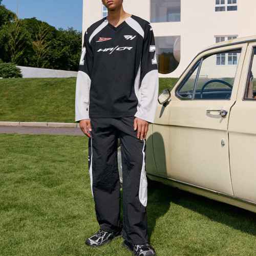 Colourblock nylon tops | Streetwear manufacturer | Mens long sleeve sports jersey | Digital printed