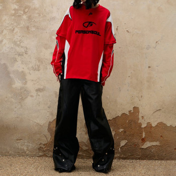 Embroider logo | Streetwear supplier | Fashion street motorcycle tops | Patchwork sport long-sleeve