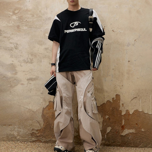 Embroider logo | Streetwear supplier | Fashion street motorcycle tops | Patchwork sport long-sleeve